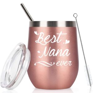 Best Nana Ever Wine Tumbler Best Nana Ever Tumbler with Straw Nana Tumbler Nana Gifts Birthday Mothers Day Gifts for Nana Grandma from Grandkids Granddaughter Grandson 12 Ounce with Gift Box Rose Gold