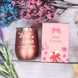 Best Nana Ever Wine Tumbler Best Nana Ever Tumbler with Straw Nana Tumbler Nana Gifts Birthday Mothers Day Gifts for Nana Grandma from Grandkids Granddaughter Grandson 12 Ounce with Gift Box Rose Gold