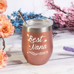 Best Nana Ever Wine Tumbler Best Nana Ever Tumbler with Straw Nana Tumbler Nana Gifts Birthday Mothers Day Gifts for Nana Grandma from Grandkids Granddaughter Grandson 12 Ounce with Gift Box Rose Gold