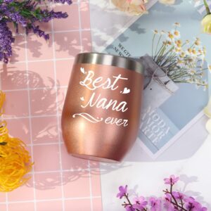 Best Nana Ever Wine Tumbler Best Nana Ever Tumbler with Straw Nana Tumbler Nana Gifts Birthday Mothers Day Gifts for Nana Grandma from Grandkids Granddaughter Grandson 12 Ounce with Gift Box Rose Gold