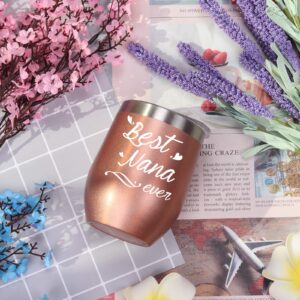 Best Nana Ever Wine Tumbler Best Nana Ever Tumbler with Straw Nana Tumbler Nana Gifts Birthday Mothers Day Gifts for Nana Grandma from Grandkids Granddaughter Grandson 12 Ounce with Gift Box Rose Gold