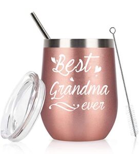 best grandma ever tumbler best grandma tumbler with straw birthday mothers day gifts for grandma from grandkids grandson granddaughter grandma wine tumbler 12 ounce with gift box rose gold