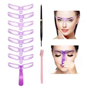 eyebrow stamp stencil kit, 8 styles eyebrow stencils with handle and strap,reusable and washable,for beginners and professionals with 1 eyebrow pencil