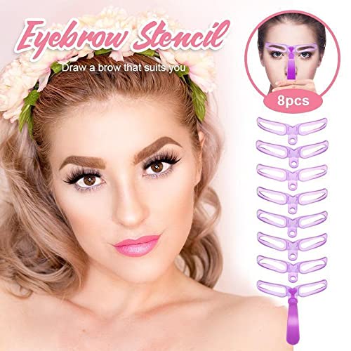 Eyebrow Stamp Stencil Kit, 8 Styles Eyebrow Stencils with Handle and Strap,Reusable and Washable,for Beginners and Professionals with 1 Eyebrow Pencil