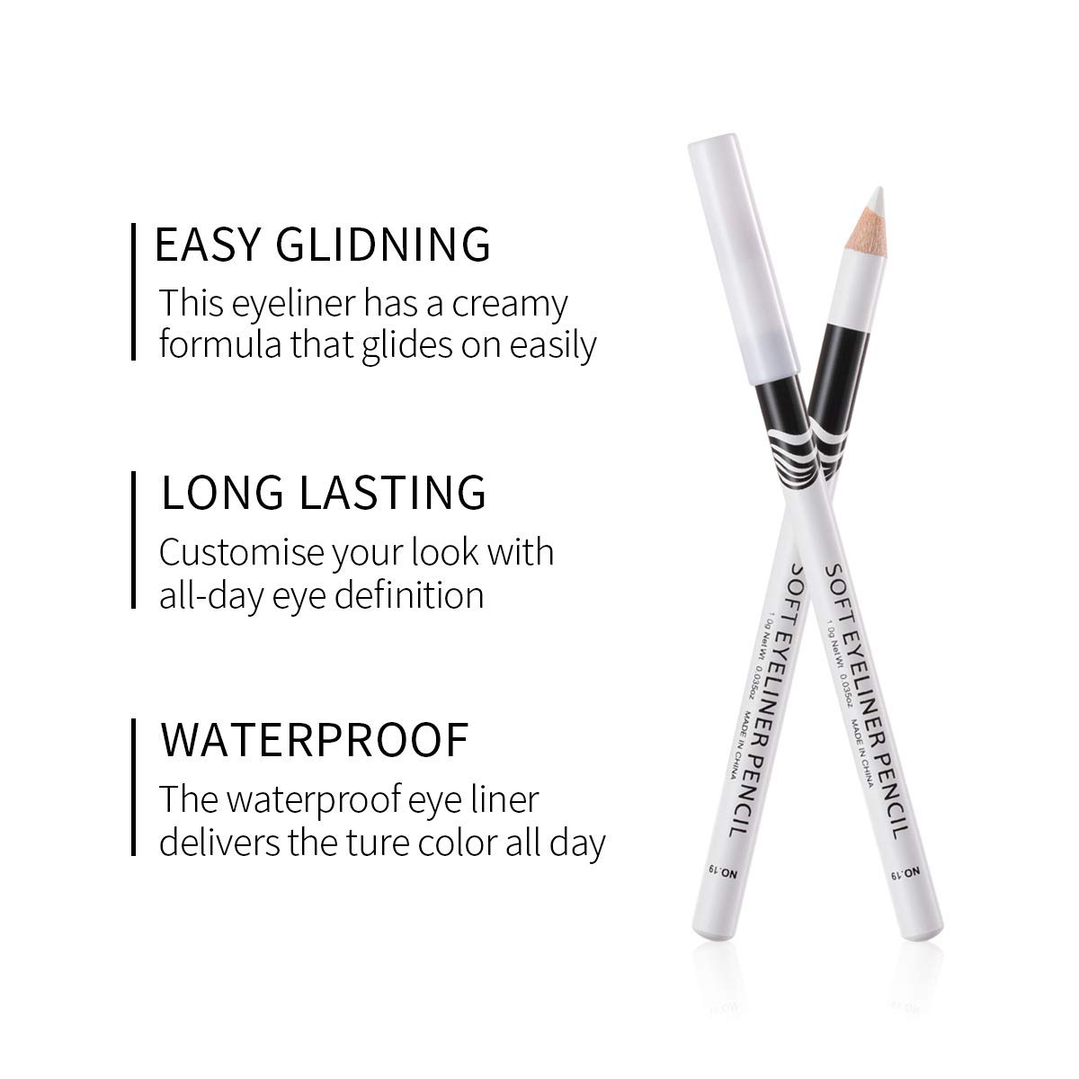 MEICOLY 12 Packs White Eyeliner Pencil Smooth Waterproof Long Lasting Highlight Silkworm Eye Liner Pen Brighten Eyebrow Makeup