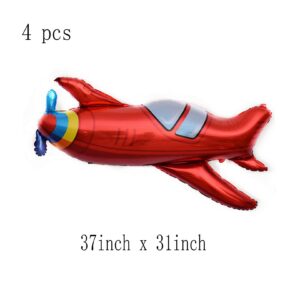 4 Pcs Large Red Airplane Helicopter Plane Foil Balloon Aviator Adventure Themed Birthday Party Decorations(37x31inch)