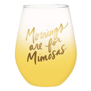 slant collections stemless wine glass, 30-ounce, mornings are for mimosas