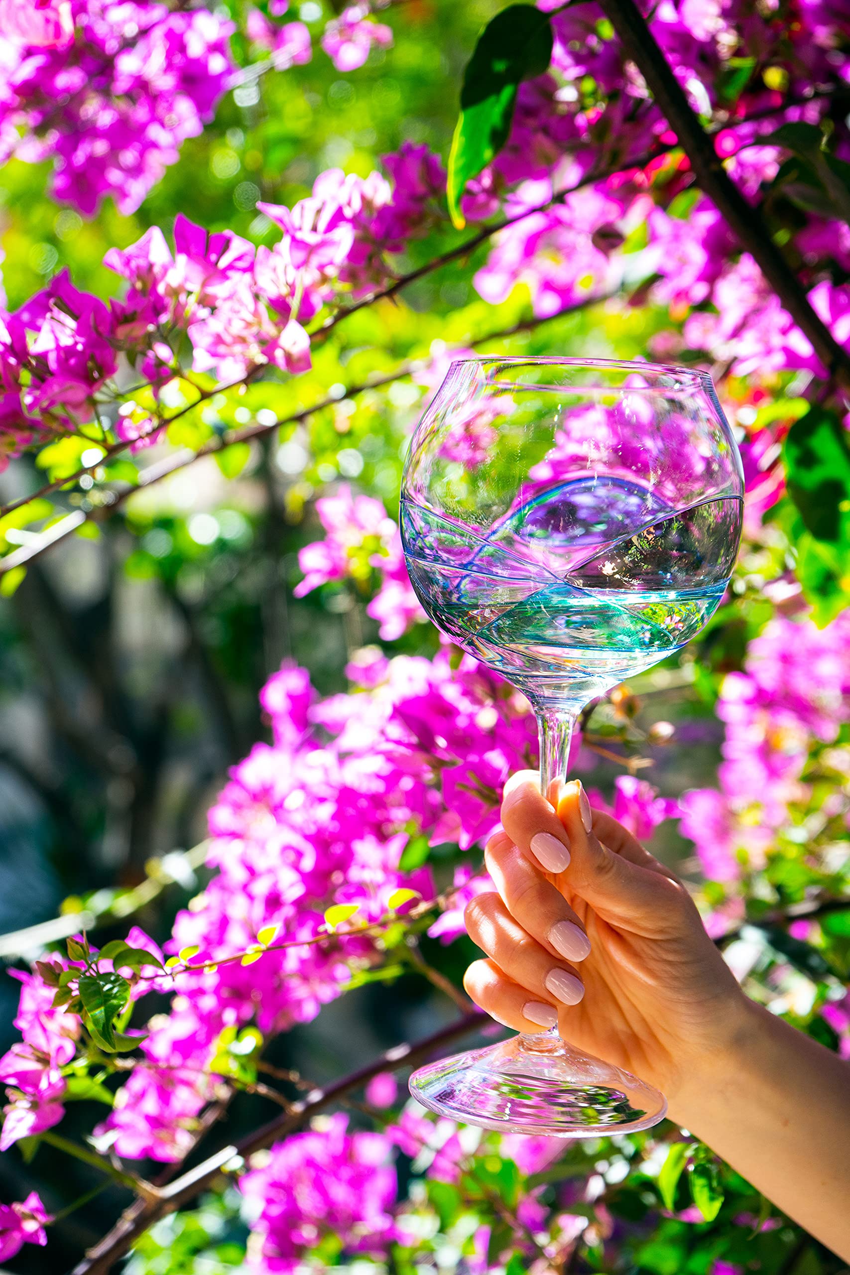 Antoni Barcelona Wine Glass Large Stem 21oz Mediterranean Art Handblown Handpainted Glassware Unique Gifts Ideas Women Men Birthday (Blue, Set 2)