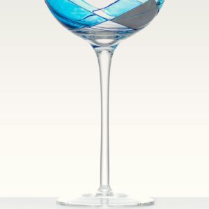 Antoni Barcelona Wine Glass Large Stem 21oz Mediterranean Art Handblown Handpainted Glassware Unique Gifts Ideas Women Men Birthday (Blue, Set 2)