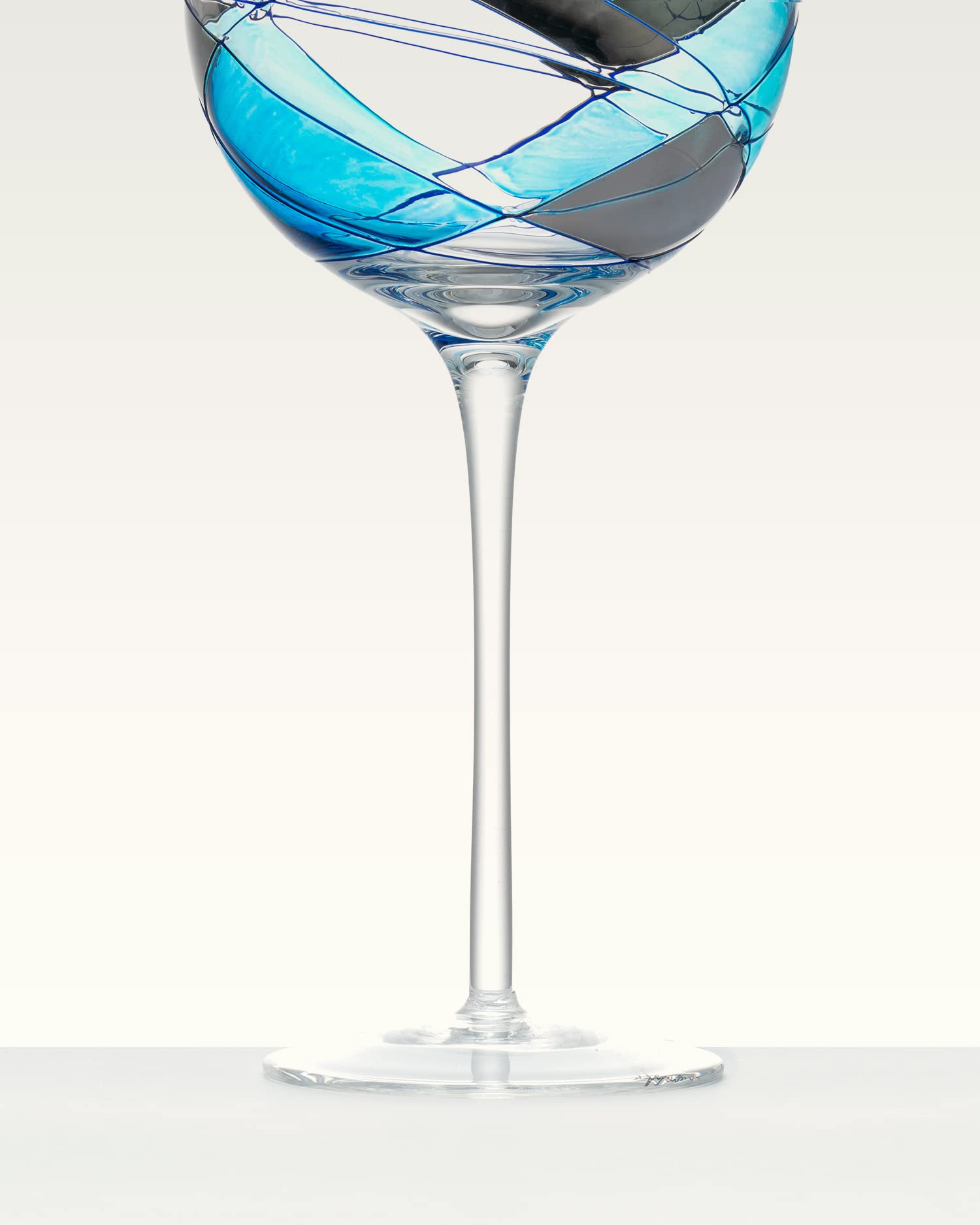 Antoni Barcelona Wine Glass Large Stem 21oz Mediterranean Art Handblown Handpainted Glassware Unique Gifts Ideas Women Men Birthday (Blue, Set 2)