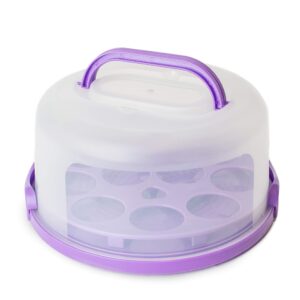 houseify purple pie pal, pie & cake carrier w/flat handle & domed lid for tall pies & cakes, cupcake storage, plus veggie/fruit/nut tray, fits 9 in. cakes & pies