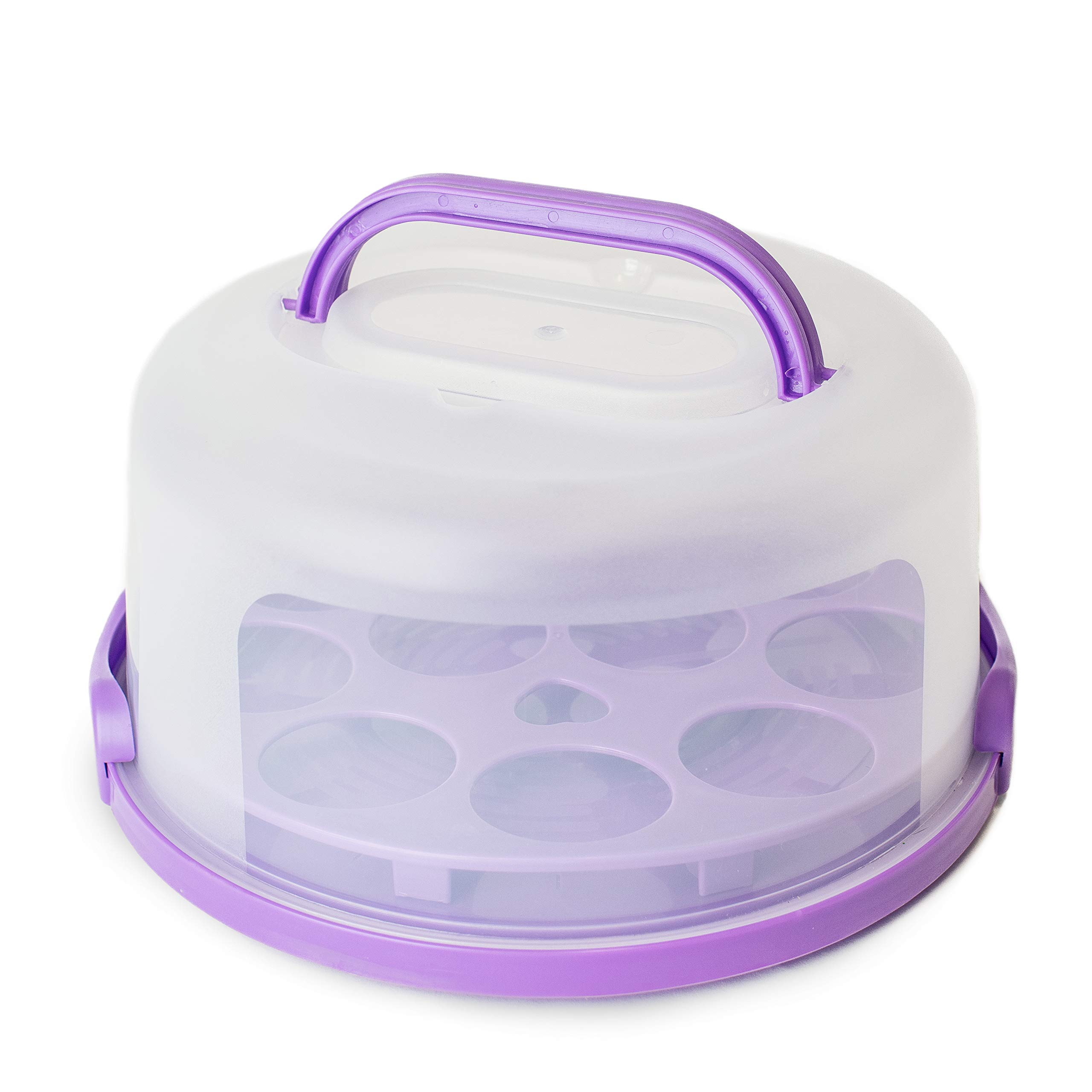 Houseify Purple PIE PAL, Pie & Cake Carrier w/Flat Handle & Domed Lid for Tall Pies & Cakes, Cupcake Storage, Plus Veggie/Fruit/Nut Tray, Fits 9 In. Cakes & Pies