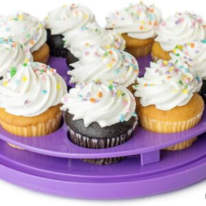 Houseify Purple PIE PAL, Pie & Cake Carrier w/Flat Handle & Domed Lid for Tall Pies & Cakes, Cupcake Storage, Plus Veggie/Fruit/Nut Tray, Fits 9 In. Cakes & Pies