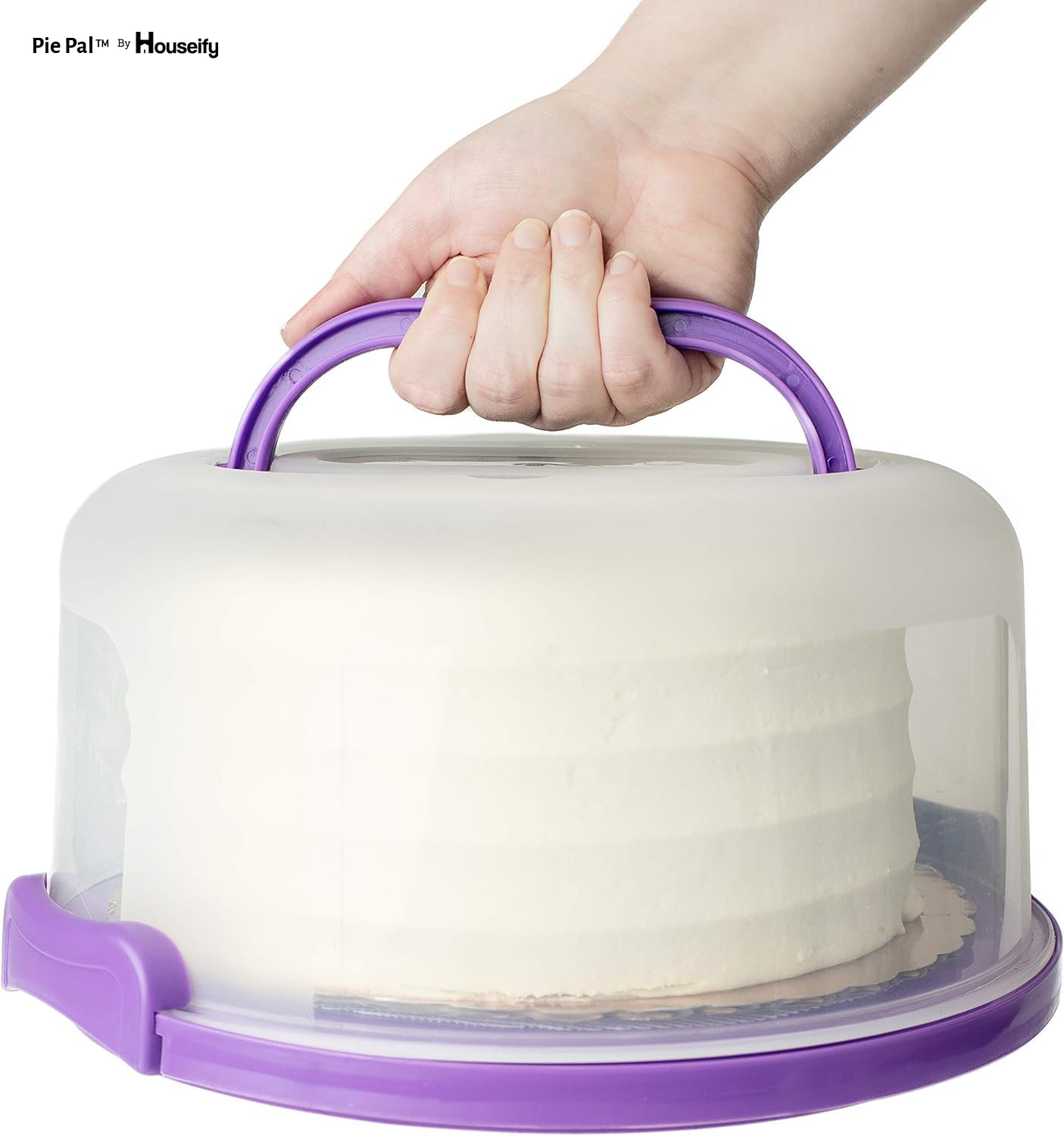 Houseify Purple PIE PAL, Pie & Cake Carrier w/Flat Handle & Domed Lid for Tall Pies & Cakes, Cupcake Storage, Plus Veggie/Fruit/Nut Tray, Fits 9 In. Cakes & Pies