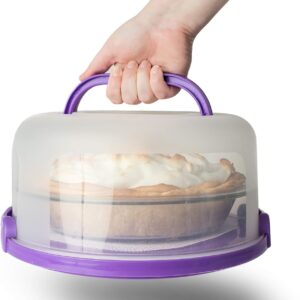 Houseify Purple PIE PAL, Pie & Cake Carrier w/Flat Handle & Domed Lid for Tall Pies & Cakes, Cupcake Storage, Plus Veggie/Fruit/Nut Tray, Fits 9 In. Cakes & Pies