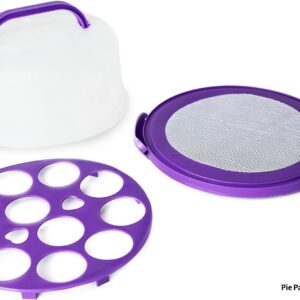 Houseify Purple PIE PAL, Pie & Cake Carrier w/Flat Handle & Domed Lid for Tall Pies & Cakes, Cupcake Storage, Plus Veggie/Fruit/Nut Tray, Fits 9 In. Cakes & Pies