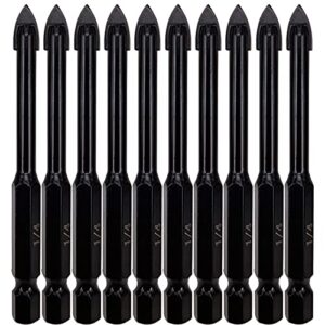hymnorq 1/4 inch glass and tile drill bit 10pc set, yg6x tungsten carbide tipped spear cutter, 1/4 hex shank, painted surface, suitable for drilling ceramic mirror wood porcelain brick wall bottle