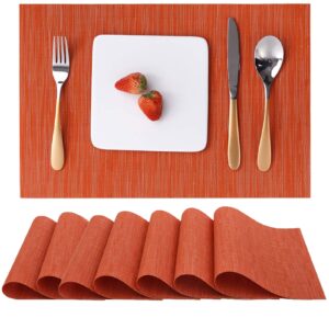 myir jun place mats, table mats set of 8 indoor placemats washable non-slip heatproof woven placemats for dining table fabric place mat pvc (orange, set of 8)