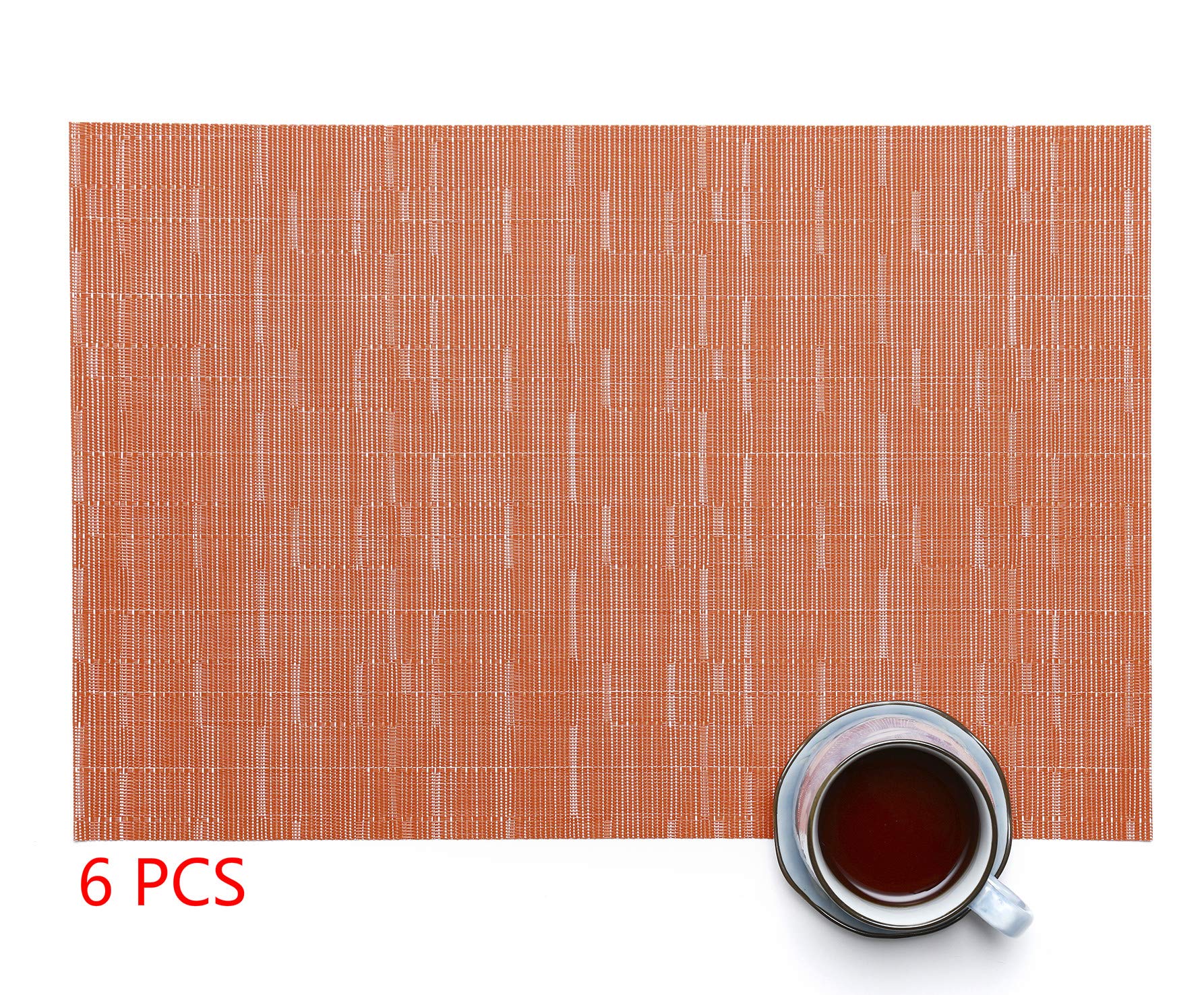 Myir JUN Place Mats, Table Mats Set of 8 Indoor Placemats Washable Non-Slip Heatproof Woven Placemats for Dining Table Fabric Place Mat PVC (Orange, Set of 8)