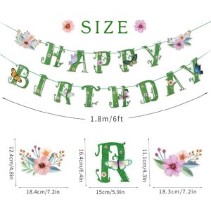 SUNBEAUTY Spring Happy Birthday Banner Green Spring Butterfly Flowers Banner Summer Spring Butterfly Birthday Party Decorations | Pre-Strung