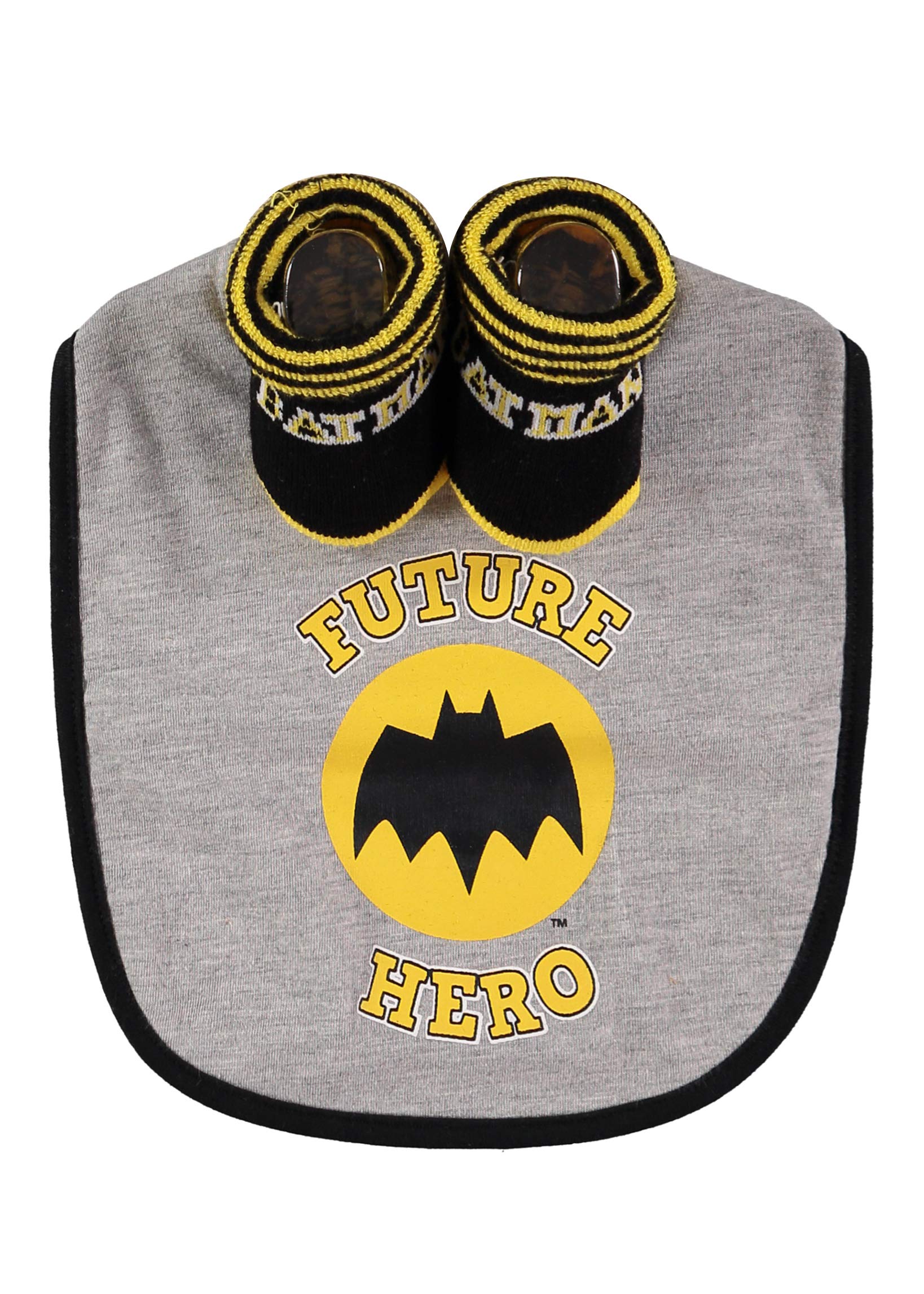 BATMAN DC Comics Baby Unisex Bib and Booties Set Baby Gift Set (Grey/Black/Yellow)