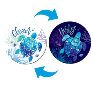 wirester 3.5 inch dishwasher clean dirty flip sign double-sided decoration for kitchen dishwasher washing machine, blue sea turtle
