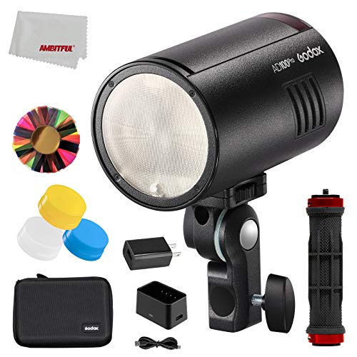 Godox AD100Pro 100Ws TTL 2.4G 1/8000 HSS Outdoor Flash Light, 2600mAh Battery 0.01-1.5s Recycling,with Three-Color Diffusers