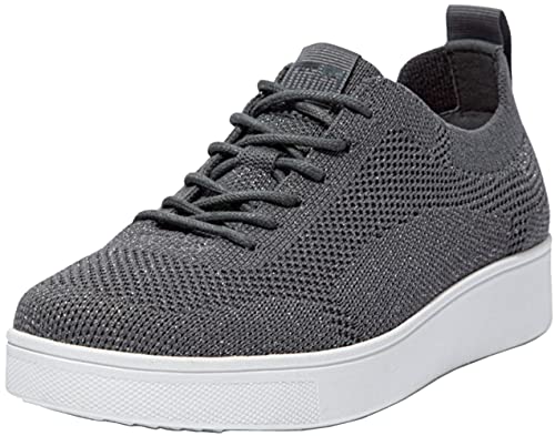 FitFlop Women's Rally Tennis Sneaker-Tonal Knit, Pewter Grey/Metallic Pewter, 9