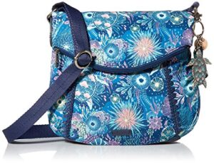 sakroots foldover crossbody bag in eco-twill with adjustable strap, royal blue seascape