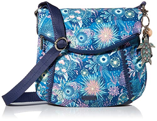 Sakroots Foldover Crossbody Bag in Eco-Twill with Adjustable Strap, Royal Blue Seascape