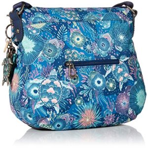 Sakroots Foldover Crossbody Bag in Eco-Twill with Adjustable Strap, Royal Blue Seascape