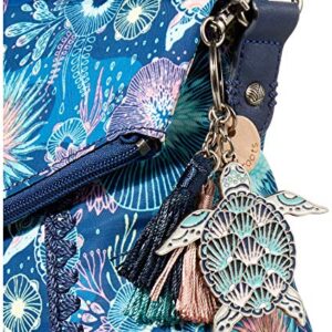 Sakroots Foldover Crossbody Bag in Eco-Twill with Adjustable Strap, Royal Blue Seascape