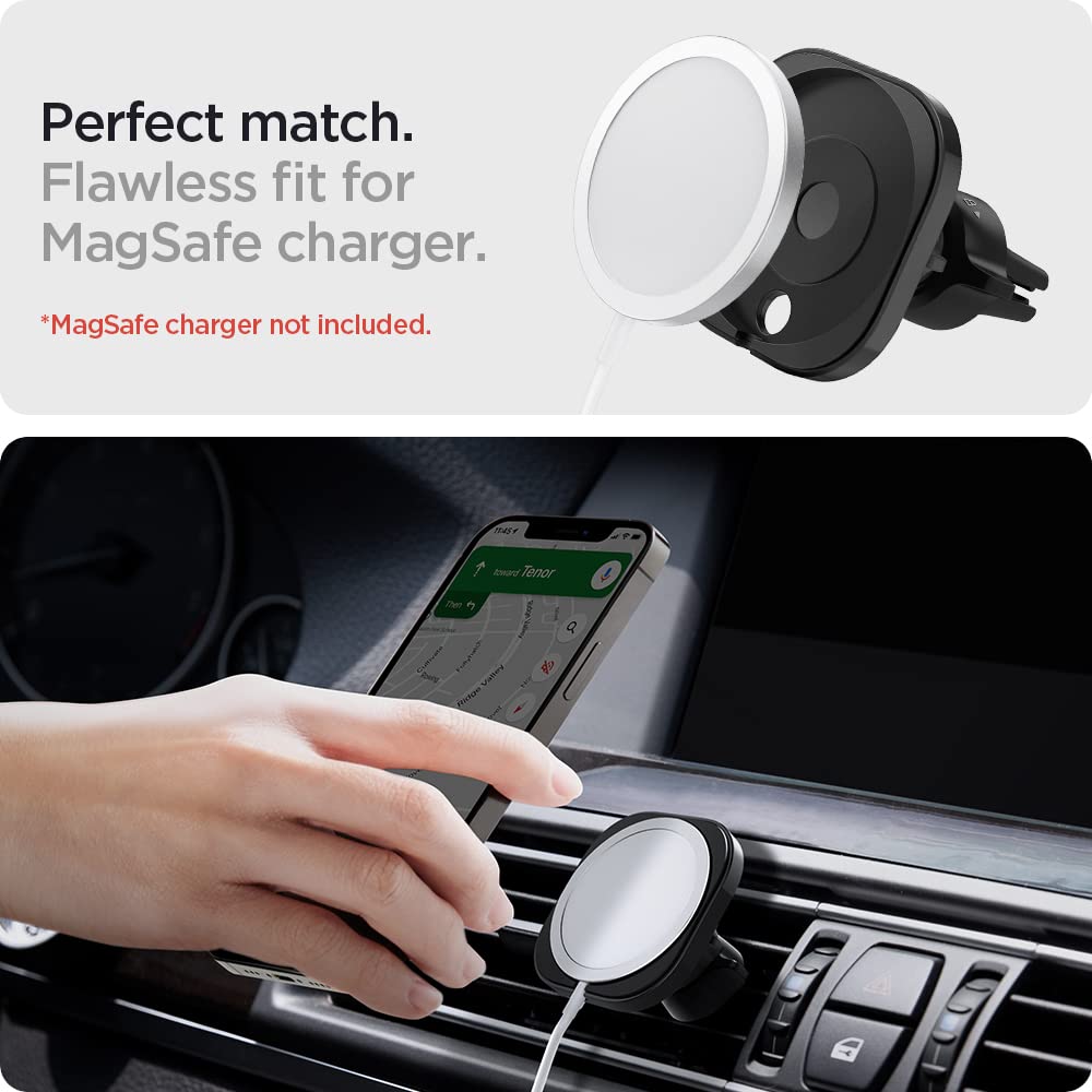 Spigen Mag Fit Phone Holder Car Mount Designed for Magsafe Compatible with iPhone 15 Pro Max, 15 Pro, 15 Plus, 15, 14, 13, and 12 Series (Charger Not Included)(Requires USB-C Car Charger) - Black