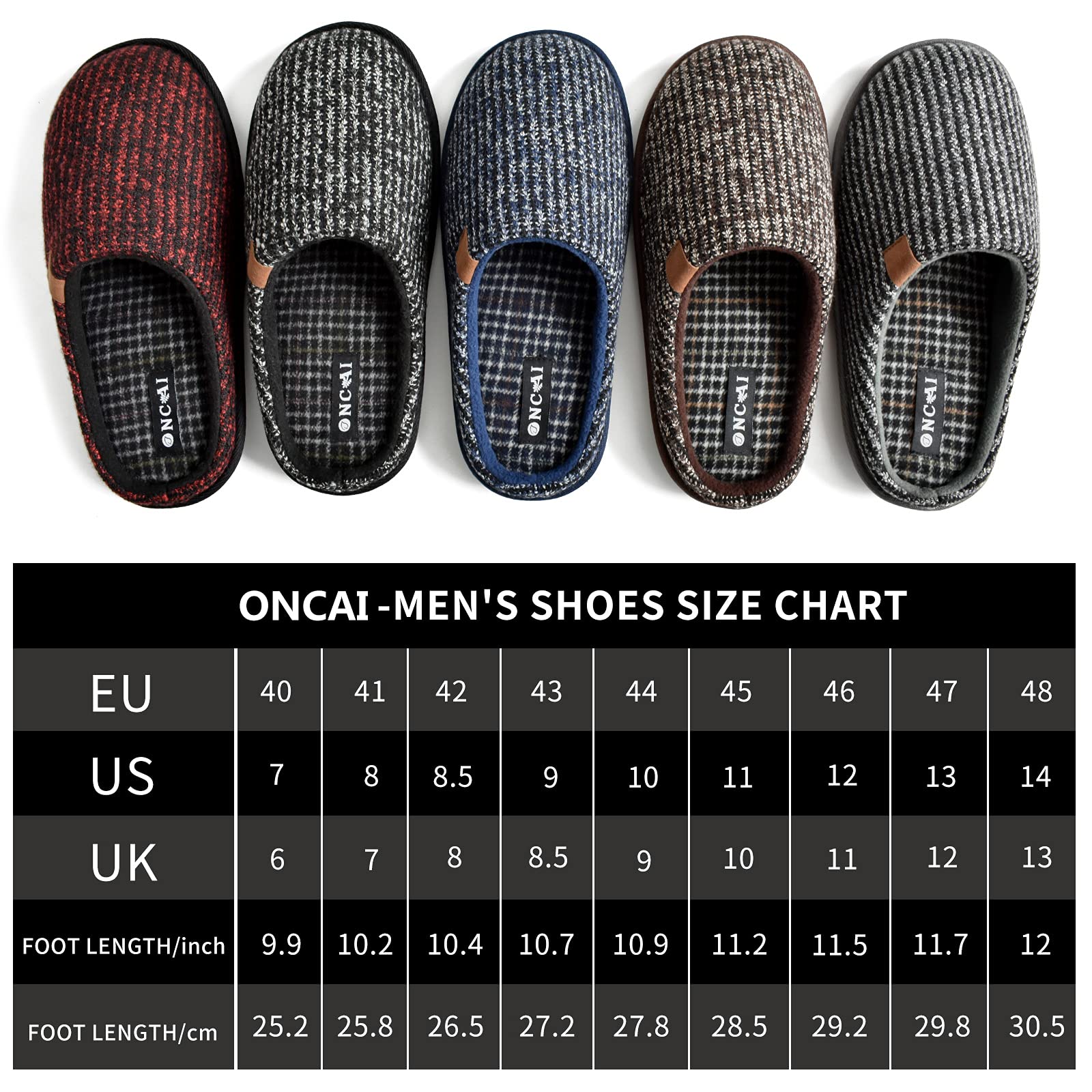 ONCAI Mens Black Knit Stripes Cozy Memory Foam scuff Slippers Slip On Warm House Shoes Indoor/Outdoor With Best Arch Surpport Size 11