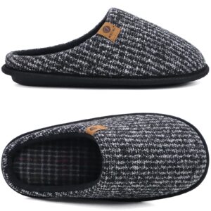 ONCAI Mens Black Knit Stripes Cozy Memory Foam scuff Slippers Slip On Warm House Shoes Indoor/Outdoor With Best Arch Surpport Size 11