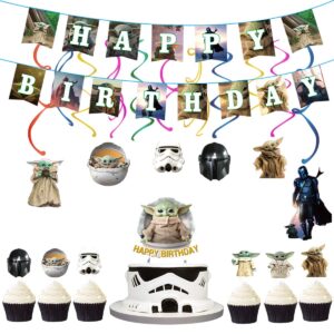 star wars yoda birthday party decoration, yoda birthday banner, cake top hat, hanging decoration, yoda birthday theme party supplies