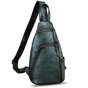 genuine leather sling bag crossbody purse handmade hiking daypack fanny bags retro shoulder backpack vintage chest pack (darkgrey)