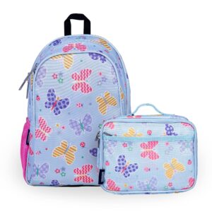 wildkin 15 inch kids backpack bundle with lunch box bag (butterfly garden)