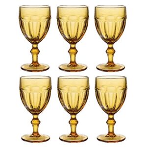 east creek | set of 6 colored amber glasses goblet | vintage amber drinking glasses | 8.5oz embossed design | drinking glass with stem | wedding amber glassware(amber)
