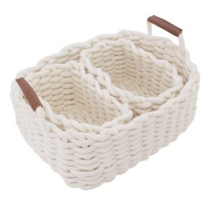 jjsqylan cotton rope blanket storage basket for shelf,small decorative woven basket organization and storage for candy food nursery baby clothes towels diaper caddy books (set of 3, white)