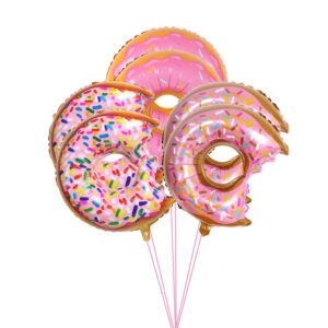 6pcs pink donut balloons party decoration sprinkle donut mylar balloons for kids girl birthday party baby shower gender reveal wedding supplies