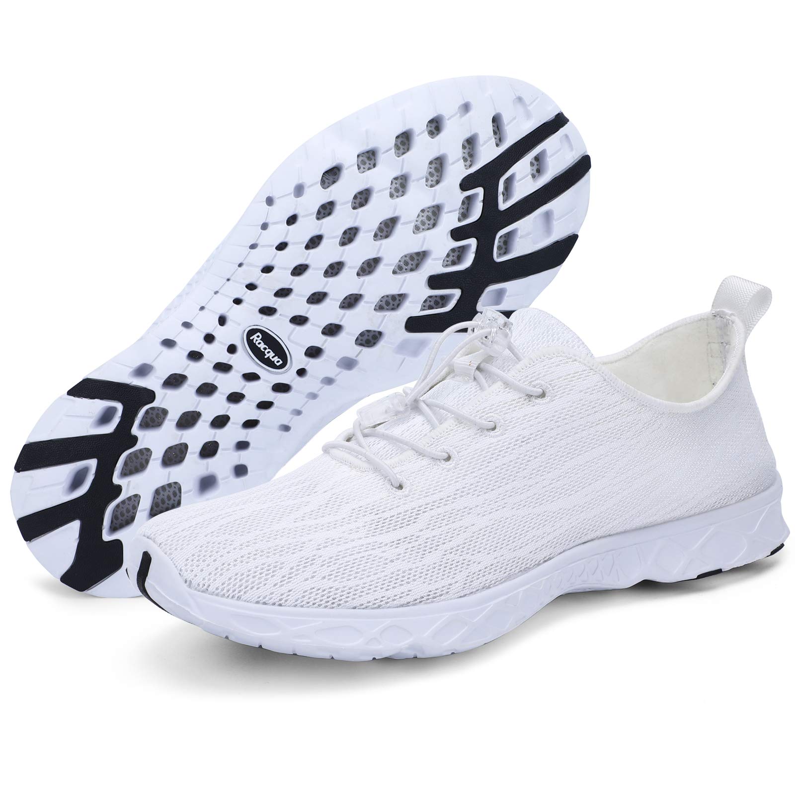 Racqua Mens Womens Lightweight Quick Drying Aqua Water Shoes Athletic Sport Walking Shoes Swimming Shoes White 8 Women/7 Men