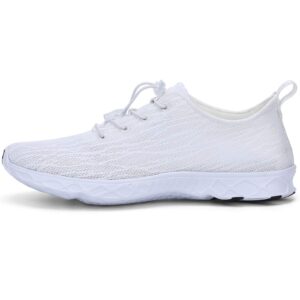 Racqua Mens Womens Lightweight Quick Drying Aqua Water Shoes Athletic Sport Walking Shoes Swimming Shoes White 8 Women/7 Men