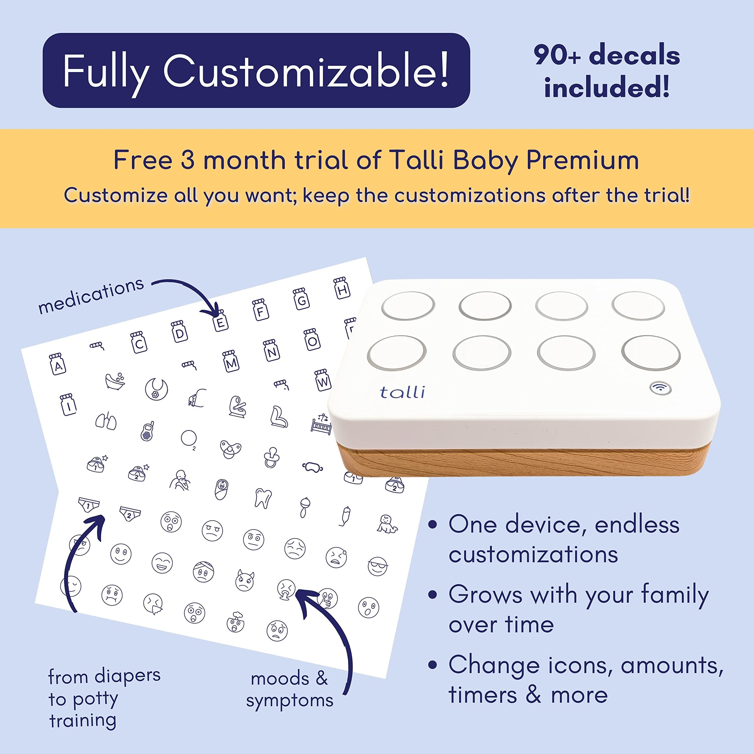 Talli Daily Baby Monitor - Log Feedings, Diapers, Sleep & More with 1-Touch, Device Links to The Talli App for Real-Time Monitoring & Sharing Data with Family, Caregivers & Doctors, Alexa Compatible