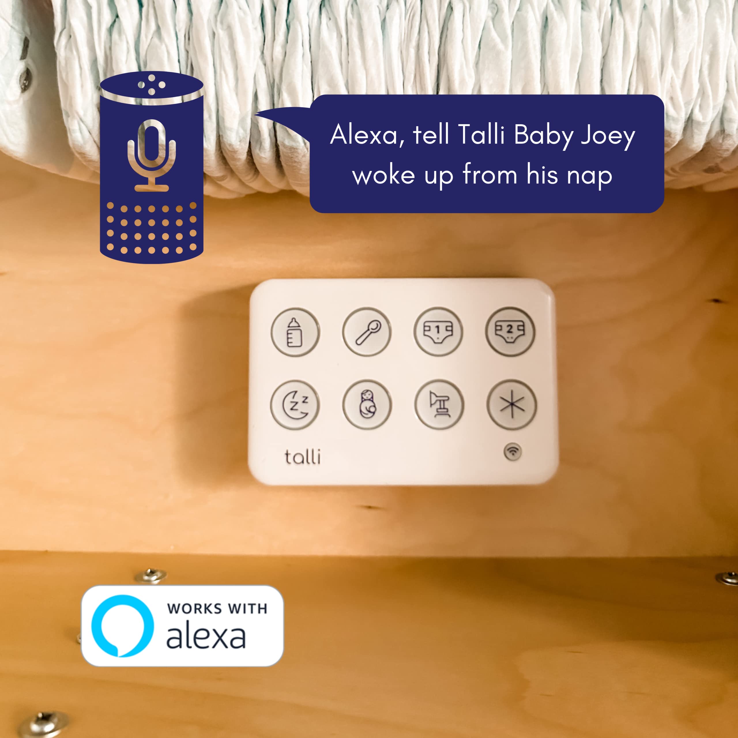 Talli Daily Baby Monitor - Log Feedings, Diapers, Sleep & More with 1-Touch, Device Links to The Talli App for Real-Time Monitoring & Sharing Data with Family, Caregivers & Doctors, Alexa Compatible