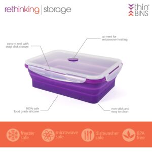 Kitchen + Home Thin Bins Collapsible Containers – Set of 2 Extra Large Rectangle Silicone Food Storage Containers – BPA Free, Microwave, Dishwasher and Freezer Safe