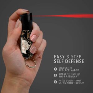 Guard Dog Security Pepper Spray, Keychain with Safety Twist Top, Mini and Easy Carry, Lightweight and Fashionable, Maximum Police Strength OC Spray, 16 Feet Range (Floral)