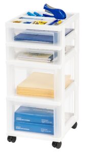 iris usa, inc. craft plastic organizers and storage, rolling storage cart for classroom supplies, storage organizer for art supplies, drawer top organizer for small parts, 4 drawers, white
