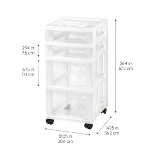 IRIS USA, Inc. Craft Plastic Organizers and Storage, Rolling Storage Cart for Classroom Supplies, Storage Organizer for Art Supplies, Drawer Top Organizer for Small Parts, 4 Drawers, White