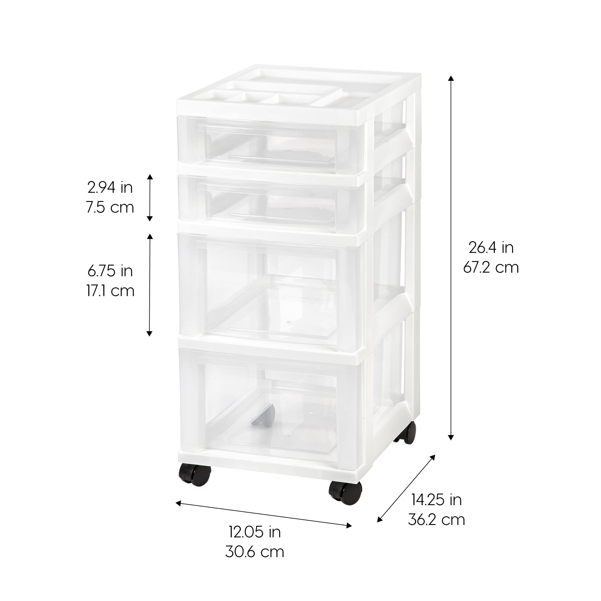 IRIS USA, Inc. Craft Plastic Organizers and Storage, Rolling Storage Cart for Classroom Supplies, Storage Organizer for Art Supplies, Drawer Top Organizer for Small Parts, 4 Drawers, White